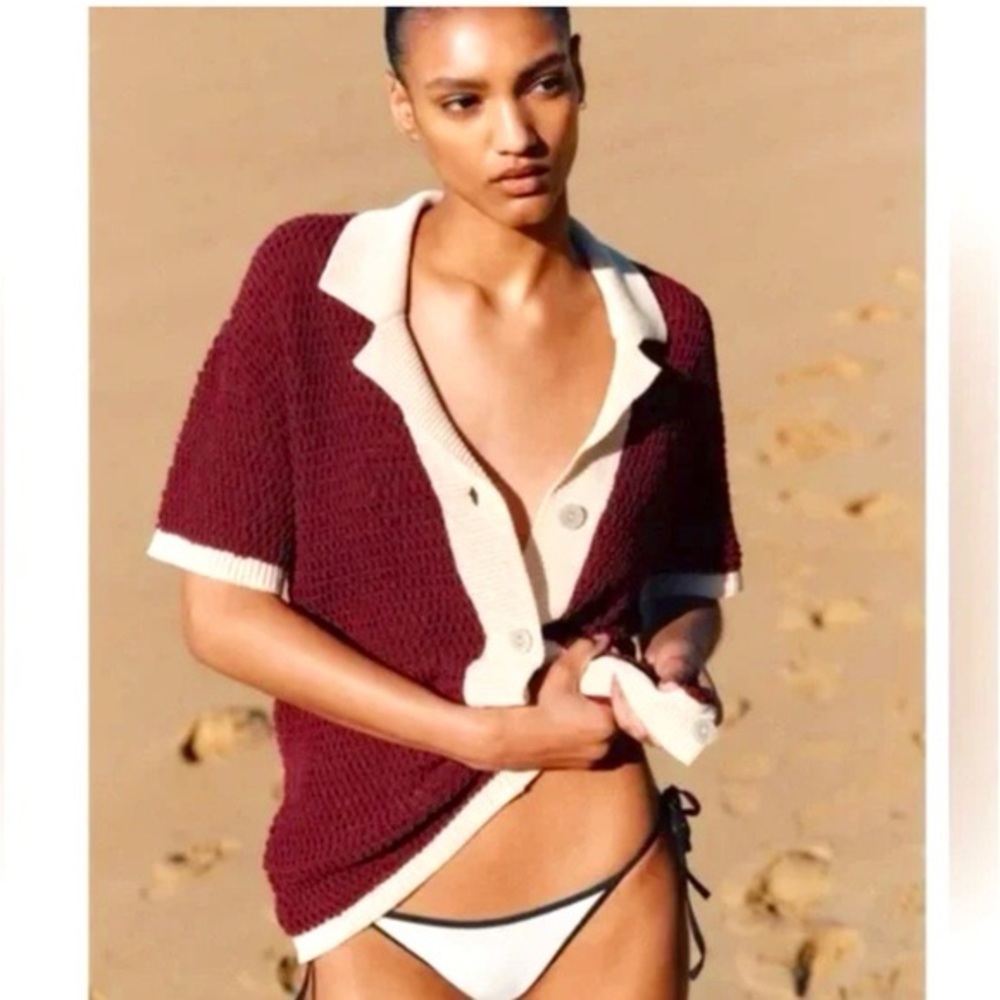 Zara OVERSIZED KNIT POLO CARDIGAN Short sleeve‎ polo cardigan Small/medium